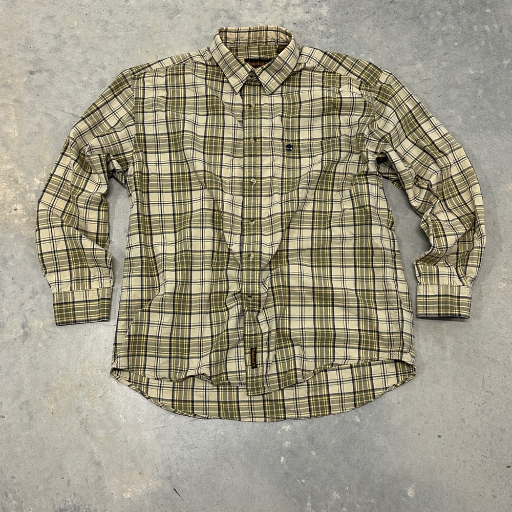 Timberland Men's Casual Plaid Shirt - Olive and Beige